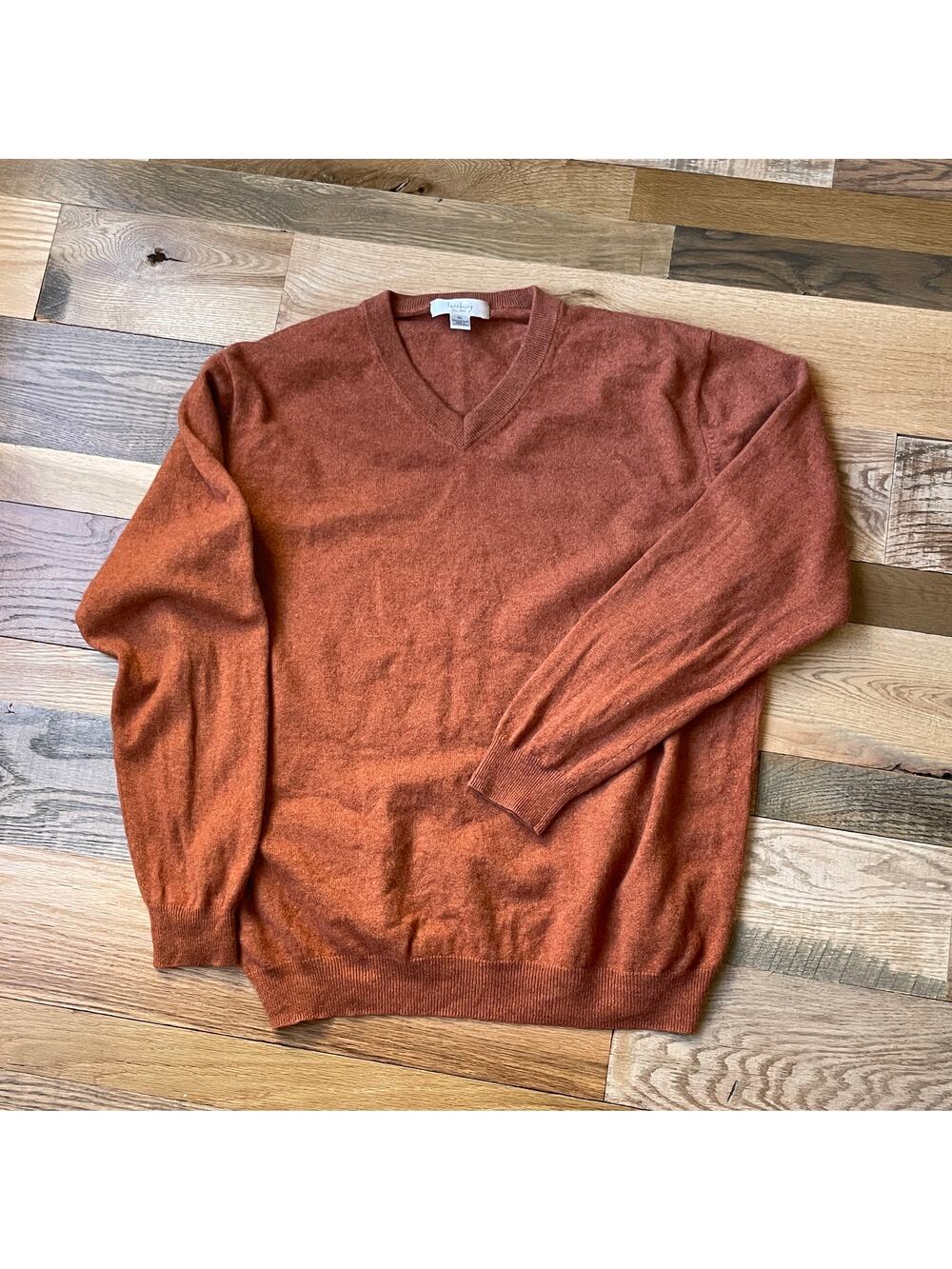 Turnbury 100% Cashmere Sweater Mens XL Orange V Neck Pullover